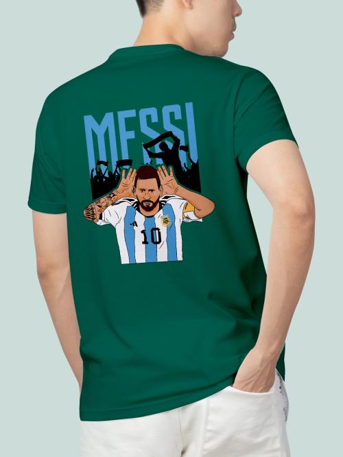BLISSINK Messi Front And Back Printed Green Cotton Tshirt for Men