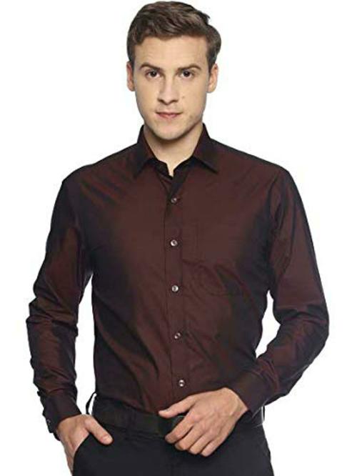 OBOW Men Maroon Solid Polycotton Formal Shirt (38)