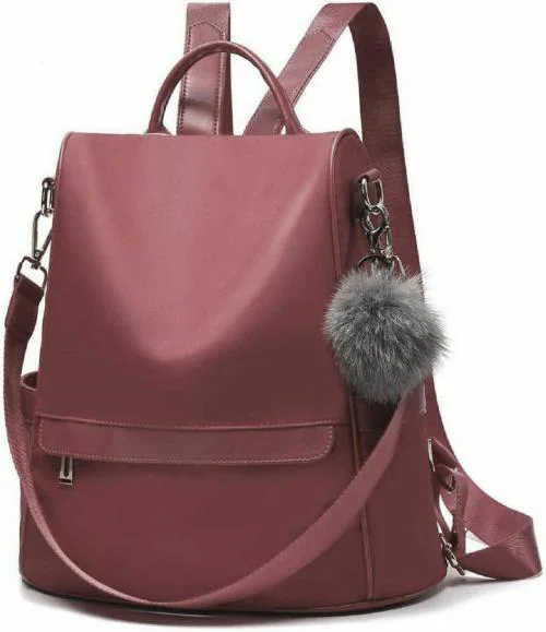 SAHAL Maroon PU Leather Collage Backpack 10 L