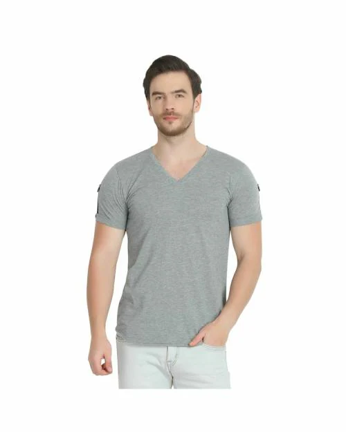 Buy Glito Solid Grey Half Sleeves V-Neck T-shirts For Men's Online at ...