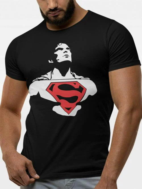 Pagglait Men's Black Colour Superman Printed Round Neck T-Shirt | Dc Comic Lover Tshirt
