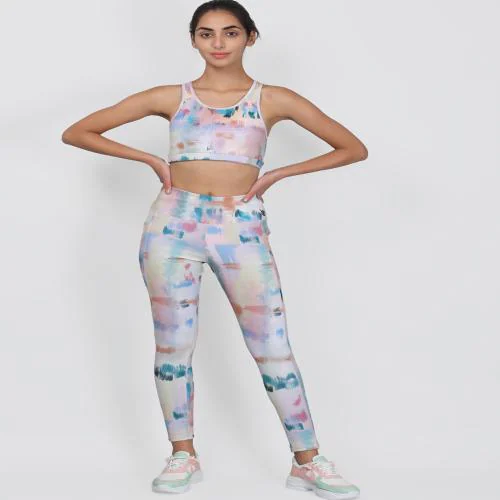 Beau Design Women Printed Sweat-Wicking Support Bra & Tights Workout Co-Ords