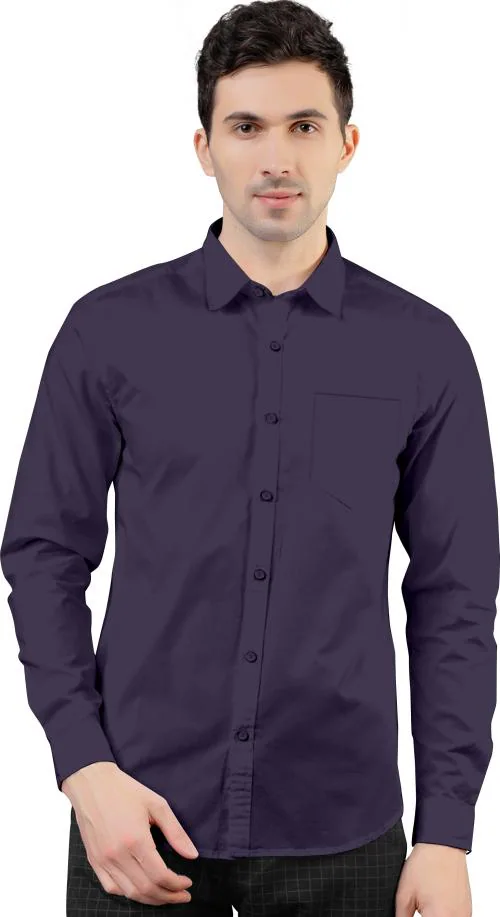 AJ Brothers Men Purple Solid Poly Silk Curved Collar Casual Shirt - XL