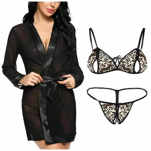 ICONIC DEEVA Women Nightwear Robe and Lace Bra Panty Set Lingerie Combo