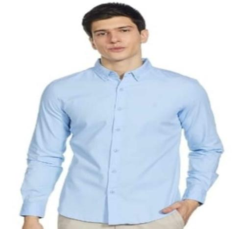 Rajeev Acharya Men Slim Fit Pure Cotton Solid Full Sleeves Casual Shirt (Light Blue) (Size XXL)-H