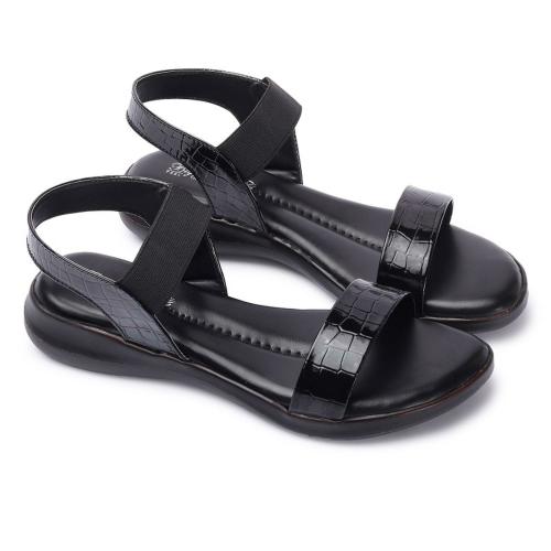 BIG BIRD Black Croc Petent Croco Petent Sandal for Women