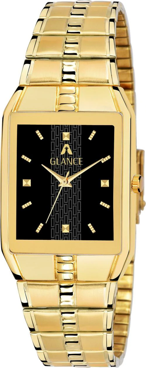 Aglance Analog Black Dial Gold Strap Watch For Men (9151YM)