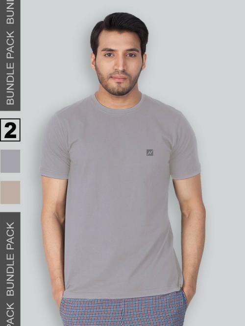 LUX NITRO Men's Multicolor Solid Cotton Blend Pack of 2 Round Neck T-shirt