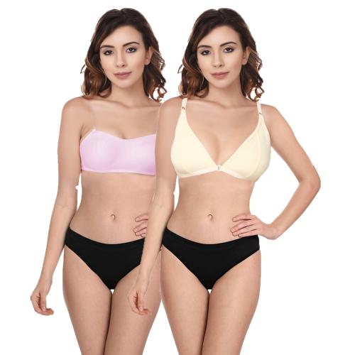 SHE WEARS Wirefree Cotton Rich 2 Type Bra Panty Set (may be any 2 colours) for Women/Girls. 36C