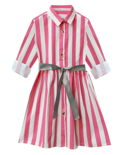 A.T.U.N. Girls Poppy Pink Stripe Full Sleeves Shirt Dress