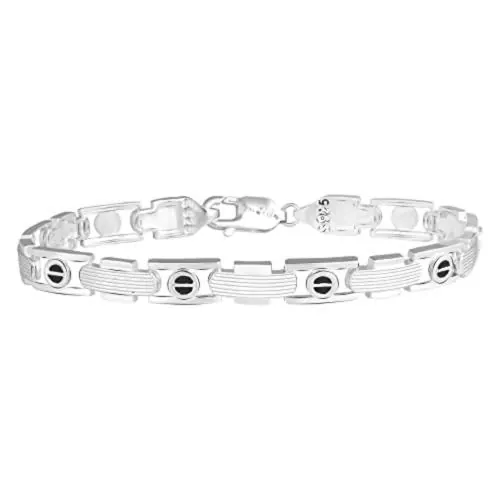 GIVA Sterling Silver Black Link Bracelet For Him For Men