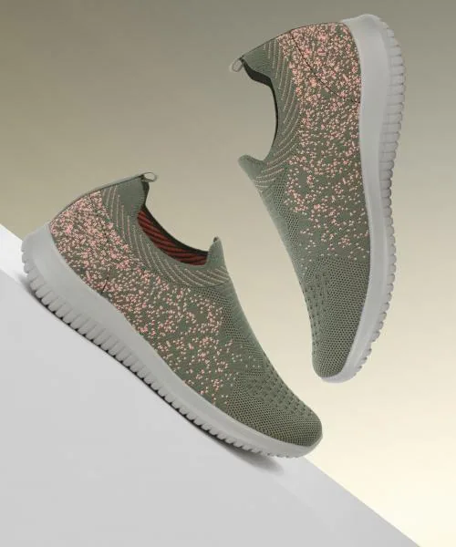 Aqualite Grey & Green Slip-on Casual Shoes For Women