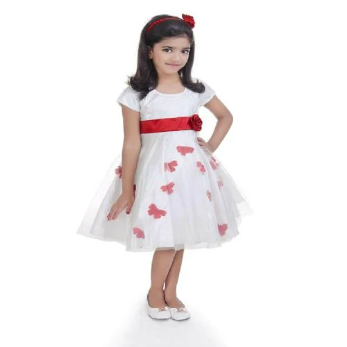 Wish Little Girls Red And White Polyester Stars A-Line Fit And Flare Frock Dress - 5 Y