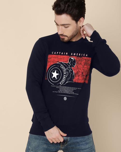 Free Authority Captain America Printed Navy Sweatshirt for Mens