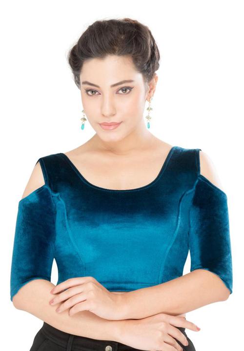 Salwar Studio Women's Royal Blue Velvet Stretchable Readymade Saree Blouse