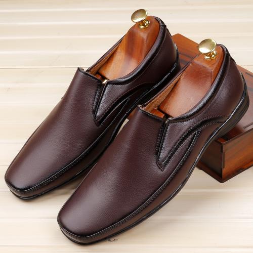 Kraasa Brown Slip On Formal Shoes for Men