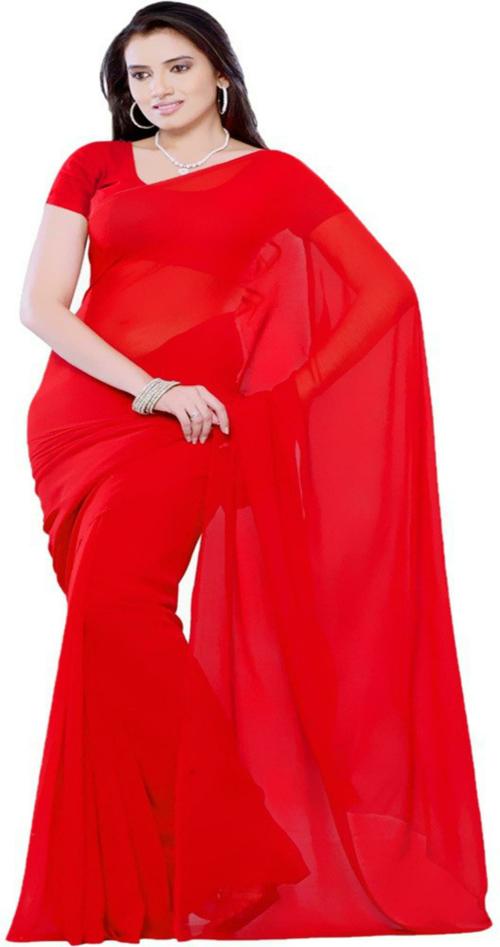 Fancynine Women Red Solid Georgette Saree