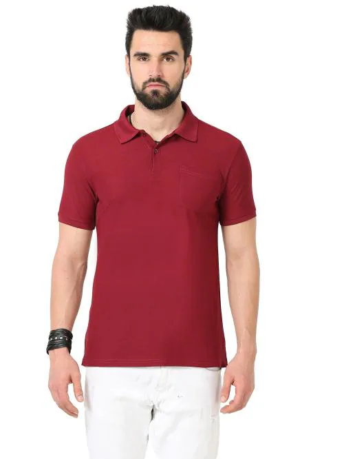 Ecoline Clothing Men French Wine Poly Filament Polo Neck Half Sleeve Pocket T-Shirt (L)