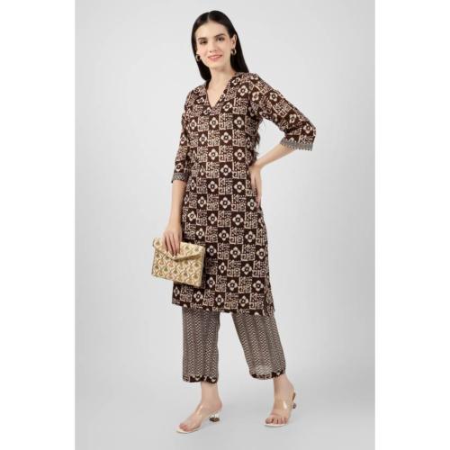 ANASCO INDIA VUYING HOUSE Gedap Women Kurti Pajama Set | 100% Rayon Kurti Set | brown Kurti pajama Set