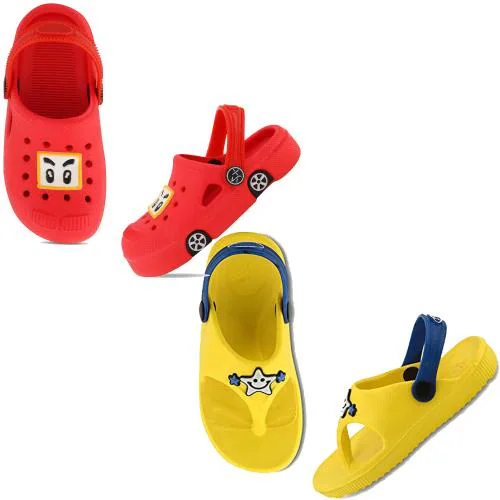 SMARTOTS Dailywear Casual Slip-on Slippers/Clogs/Flip Flops with Back Strap for Kids-Combo, Red & Yellow