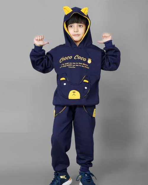 MAYNEISHA Kids Choco coco Winter Hooded Sweatshirt Pant Set Full Sleeves Dress for Boys|Size-26 (Set)