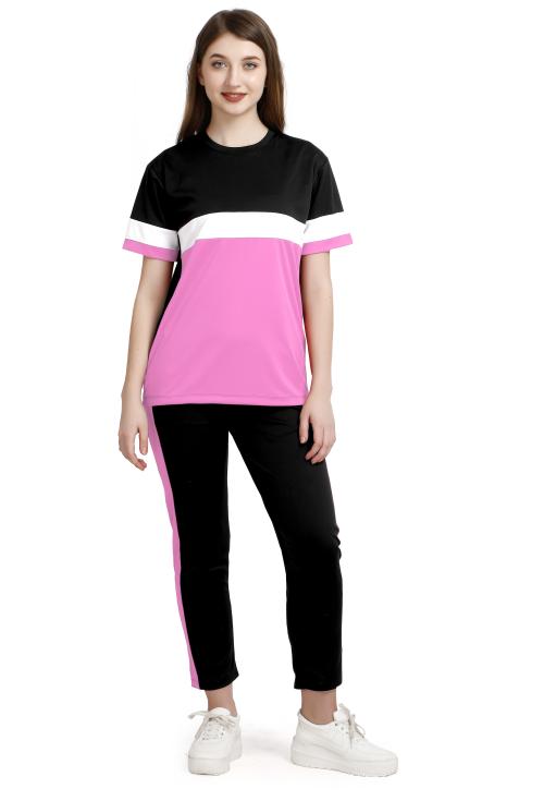 Master'Z Womens Colorblock Silk Top and Pyjama Set/ Night Dress Pink M