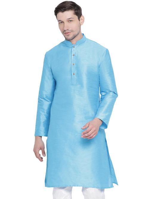 Vastramay Men's Light Blue Silk Blend Kurta