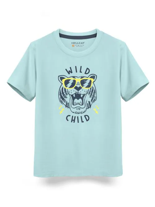 HELLCAT Trendy Neo Mint Green Graphic Printed Typo Graphic Cotton Blend Crew Neck / Round Neck Half Sleeve T-shirt for Boys