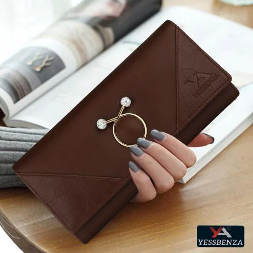 YESSBENZA Women's Brown Croco Faux Leather Trendy Hand Clutch wallet purse With Phone Pockets