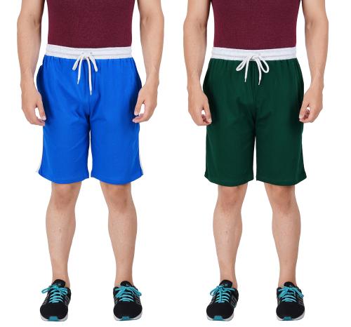 PRIDE APPAREL- Men's Cotton Regular Shorts-Pack of 2-Green, Royalblue
