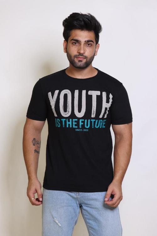 SOMBRERO Men's PC Sinker Youth Is Future Print Round Neck Regular Fit T-Shirt (Black _ Small)