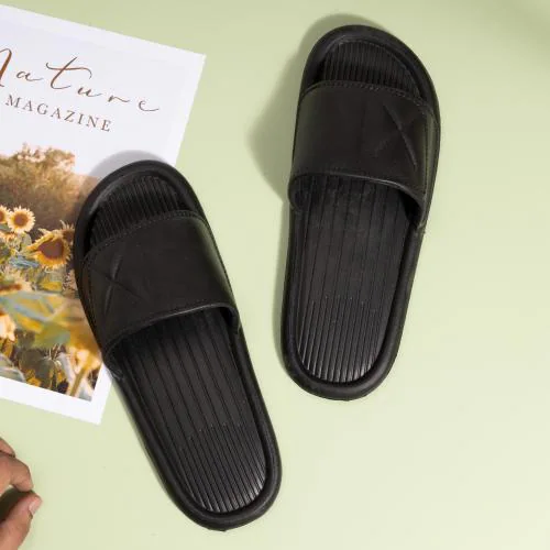 Drunken Black Slippers for Men Flip Flops Winter Slides Home Open Toe Non-Slip