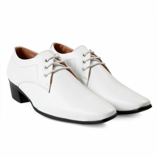 inlazer Height Increasing Formal Men Shoes, Leather Derby Lace-up Shoes For Men Lace Up For Men (White)