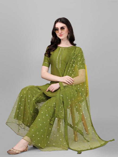 Shree Sheetal Fashion & Art Women's Sequin Kurta Set With Dupatta (Grren) (DFJK46SEQUIN)