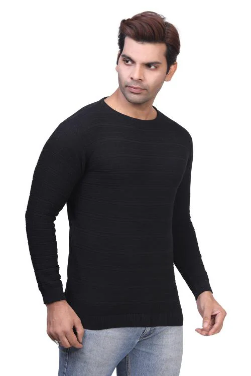 Buy STAR COTTON Men Knitted Black Round Neck Cotton TShirt Full Sleeve