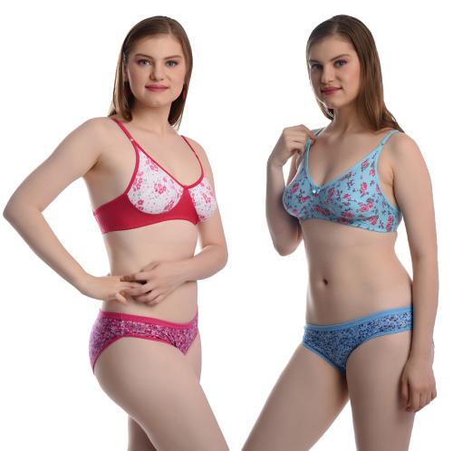 Comffyz Floral Print Bra Panty Set For Women Pack of 2 | Bra Panty Set Combo | Lingerie Set For Girls And Women