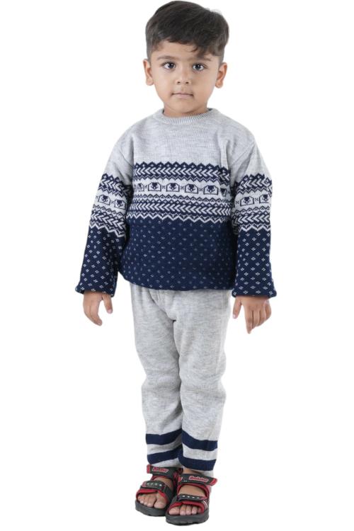 GTWO Baby Boys & Girls Soft Comfortable Woolen Sweater Winter Wear Full Sleeves Pull Over Sweatshirt with Pajama (Grey)