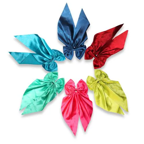 Diversa Satin Hair Bow Clips For Women Large Oversized Bow with Long Tail Hair Bow Clips Bow Ponytail Hair Accessories (Multicolours, Pack of 6 Pieces)