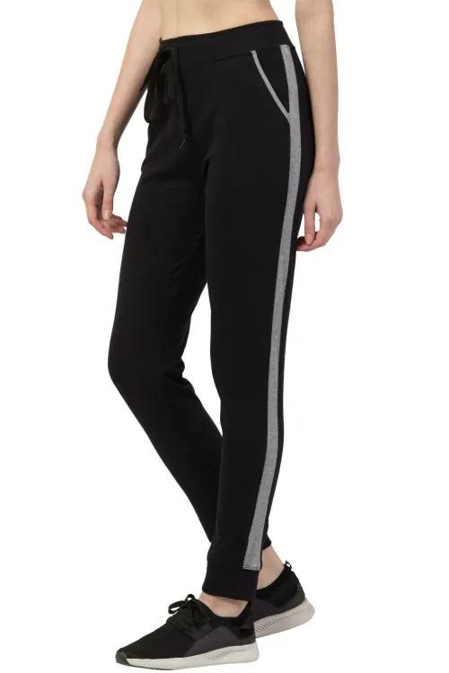 Kissero Women's Black with Grey Stripe Tights for Yoga, Gym and Active