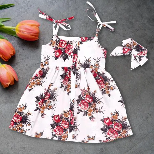 KACHHOT Baby Girls Multicolor Cotton Blend Midi Knee Length Party Dress (5-6 Years)