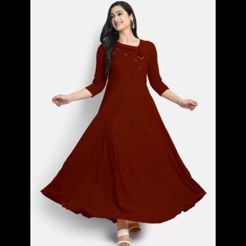 JANRAAG Women Solid Viscose Rayon Gown Kurta (Maroon)