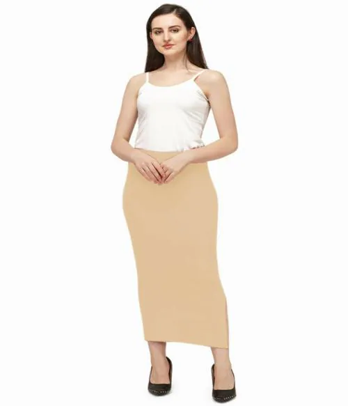 Sanado Microfiber Plain Cotton Lycra Beige colored Saree Shapewear petticoat for Women