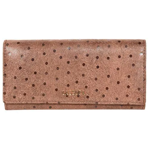 Sassora Genuine Premium Leather Brown Polka Dot RFID Women Purse(Brown Polka Dot)
