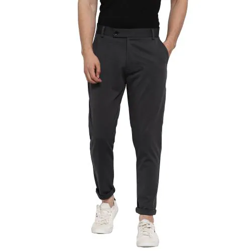 Buy Trackpant for Men Flynoff Grey Solid 4Way Lycra Tailored Fit