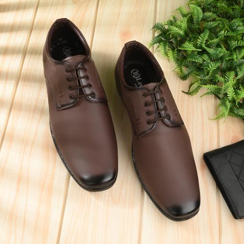 LEEPEETER Premium Synthetic Leather Lace up Brown Formal Shoes For Men