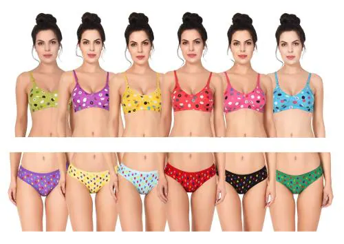 FLANKER Women Cotton Bra Panty Set for Women Lingerie Set Combo ( Pack of 12 )-CHR-JAN