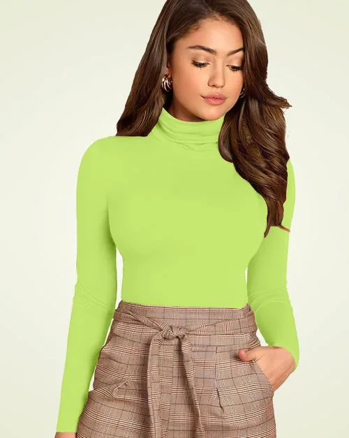 Gespo Women Neon Green Solid Round Neck Full Sleeve T-Shirt