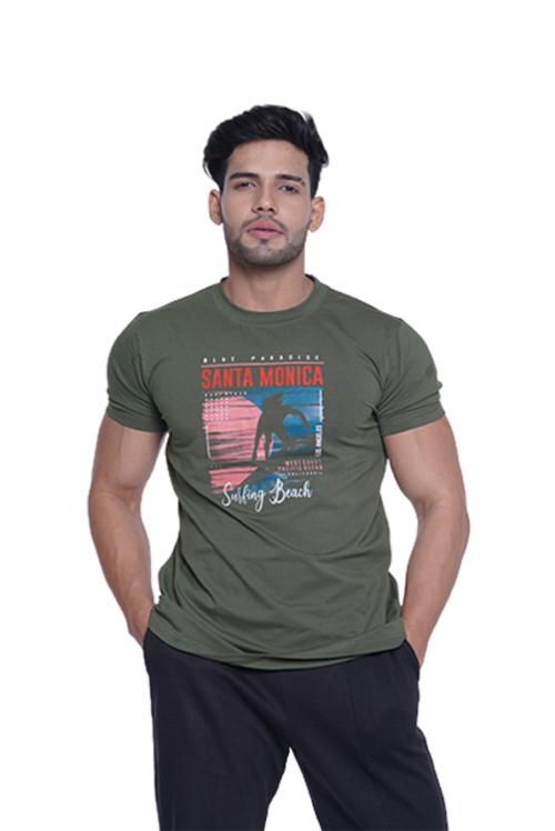 INtees Fashion Men Printed Round Neck Cotton (Olive) Dark Green T-Shirt