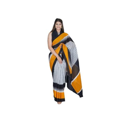 BL Bhavya Lifestyles Printed Ikkat Pure Cotton Saree  (Grey)