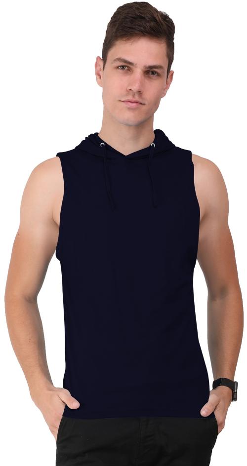 THE BLAZZE Men's Navy Cotton Hooded Sleeveless Gym Tank Gym Stringer Tank Top Muscle Gym Bodybuilding Vest T-Shirt